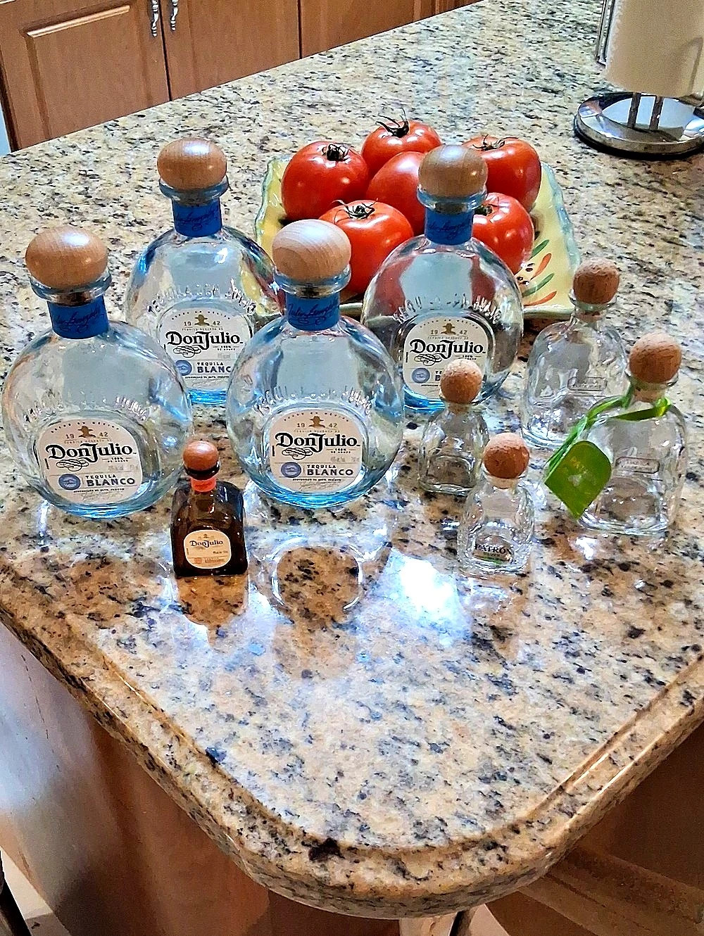 Don Julio Blanco/Patron Tequila Empty Bottles with Wooden Stoppers. Lot Of 9.